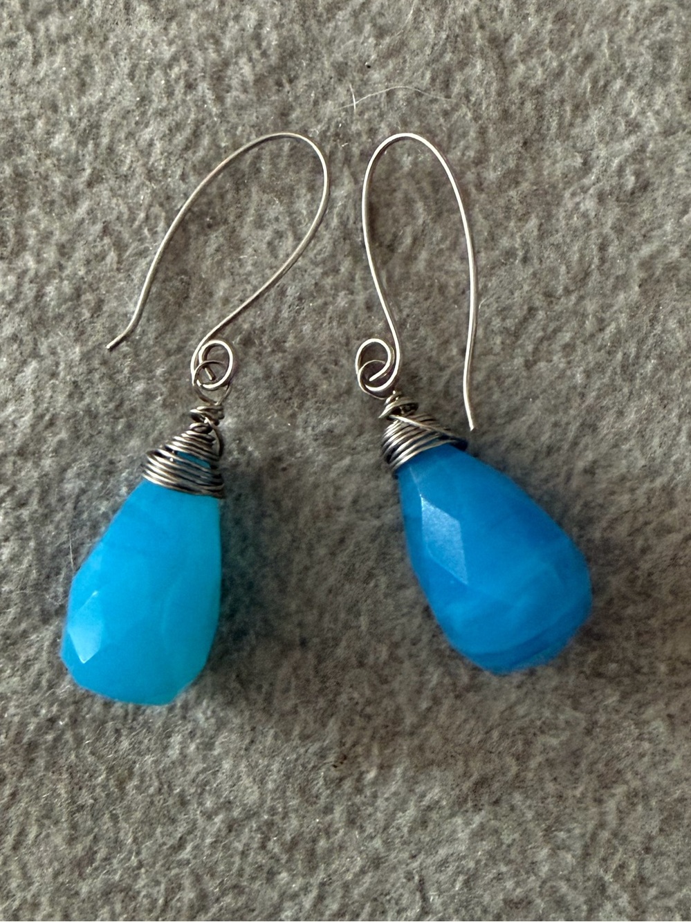 Bright Blue Teardrop Wire-Wrapped Women’s Earrings